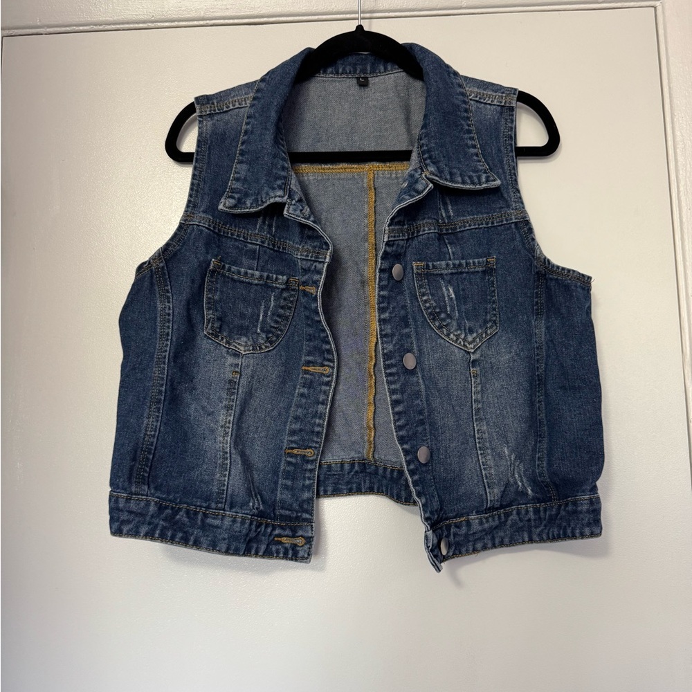Denim Cropped Sleeveless Vest